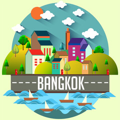Bangkok - Flat design city vector illustration