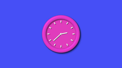 Pink color 12 hours 3d wall clock isolated on blue background,3d wall clock