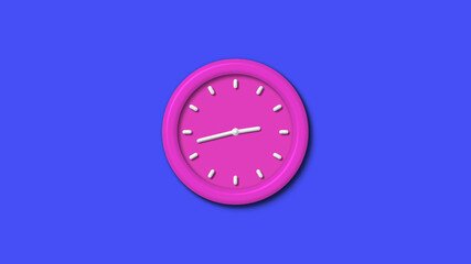 Pink color 12 hours 3d wall clock isolated on blue background,3d wall clock