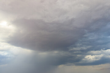 Fototapeta na wymiar Dark storm clouds in sky before thunderstorm and rain. Dramatic sky background