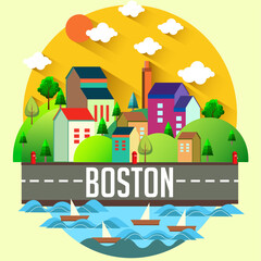 Boston - Flat design city vector illustration