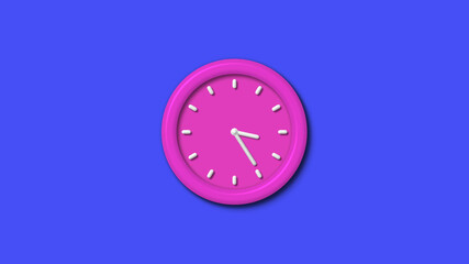 Pink color 12 hours 3d wall clock isolated on blue background,3d wall clock