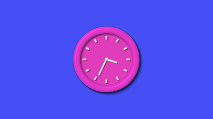 Pink color 12 hours 3d wall clock isolated on blue background,3d wall clock