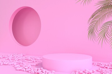 Minimal abstract pink background. Empty podium, pastel color, modern stage, showcase.minimalist mockup for podium display or showcase, 3d rendering.	
