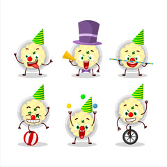 Cartoon character of mashed potatoes with various circus shows