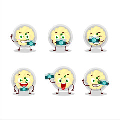 Photographer profession emoticon with mashed potatoes cartoon character