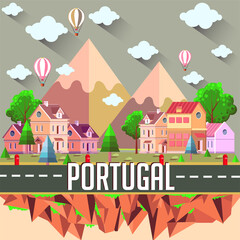 Portugal - Flat design city vector illustration