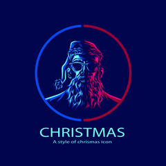 Cool funky santa claus christmas on december logo line pop art potrait colorful design with dark background. Abstract vector illustration.

