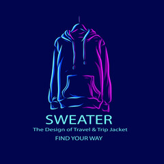 Hoodie sweater jacket logo line pop art potrait colorful design with dark background. Abstract vector illustration.