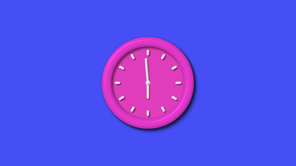 New pink color 3d wall clock isolated on blue background,12 hours wall clock