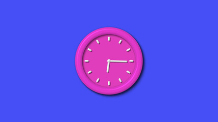 New pink color 3d wall clock isolated on blue background,12 hours wall clock