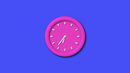 New pink color 3d wall clock isolated on blue background,12 hours wall clock