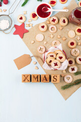 Fototapeta premium Traditional Austrian christmas cookies - Linzer biscuits filled with raspberry jam.