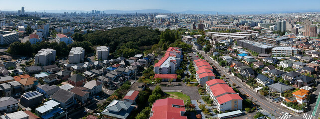 航空撮影した名古屋市の町並みのパノラマ写真