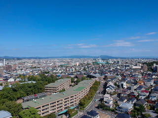 ドローンで空撮した名古屋の町並みの風景
