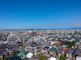 Fototapeta na wymiar ドローンで空撮した名古屋の町並みの風景