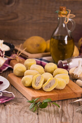 Potato gnocchi stuffed with radicchio and ricotta.