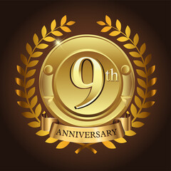 9th golden anniversary wreath ribbon logo