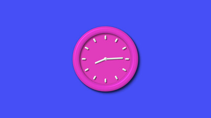 New pink color 3d wall clock isolated on blue background,12 hours wall clock