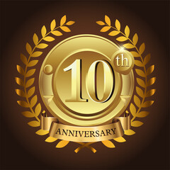 Fototapeta premium 10th golden anniversary wreath ribbon logo