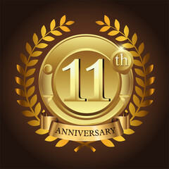 11th golden anniversary wreath ribbon logo