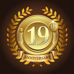 19th golden anniversary wreath ribbon logo