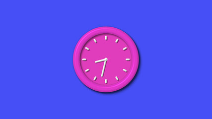 New pink color 3d wall clock isolated on blue background,12 hours wall clock