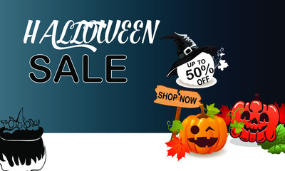 Halloween Sale special offer banner template with hand drawn lettering for holiday shopping. Limited time only. Vector illustration.
