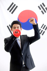 businessman in front of Korean flag, Taegeukgi
