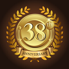 Naklejka premium 38th golden anniversary wreath ribbon logo