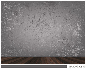 Vector light interior with falling plaster vintage wall and wooden floor. Template mock up for your design