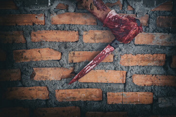 Zombie woman,horror shot serial killer psychosis hold knife