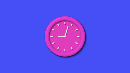 New pink color 3d wall clock isolated on blue background,12 hours 3d wall clock