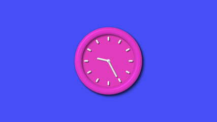 New pink color 3d wall clock isolated on blue background,12 hours 3d wall clock