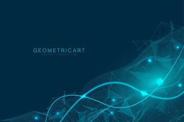 Geometric abstract background with connected line and dots. Structure molecule and communication. Big Data Visualization. Medical, technology, science background. Vector illustration.