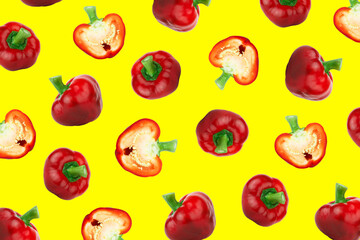 Red bell peppers on the yellow background