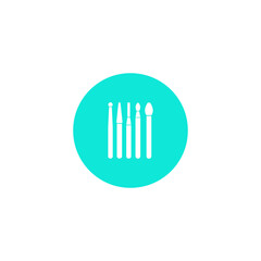 Dental instrument icon. Dental burs. Tips for dental drill. Dentistry. A simple vector icon in a flat style is isolated. White silhouette on a blue background