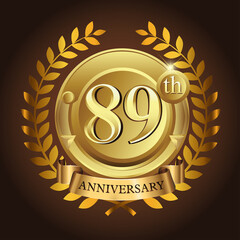 Naklejka premium 89th golden anniversary wreath ribbon logo