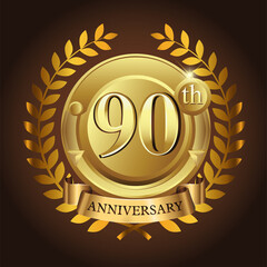 Naklejka premium 90th golden anniversary wreath ribbon logo