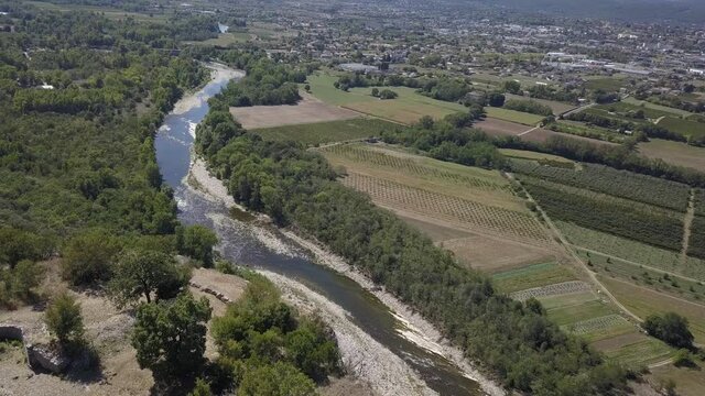 Aerial from beautiful cliff high above Ardeche River in rural France