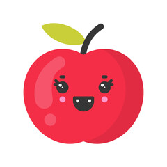 Cute smiling apple. Kawaii fruit character. Isolated colorful vector icon