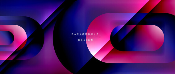 Vector geometric abstract background with lines and modern forms. Fluid gradient with abstract round shapes and shadow and light effects