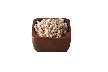 Job's tears in a wooden cup on a white background