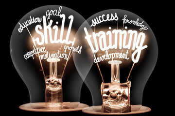 Light Bulbs with Skill Training Concept - 383212560
