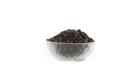 Fototapeta na wymiar Roasted coffee beans in glass bowl isolated on white