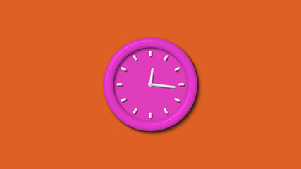 Amazing pink color 3d wall clock isolated on brown background,12 hours 3d wall clock
