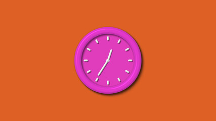 Amazing pink color 3d wall clock isolated on brown background,12 hours 3d wall clock