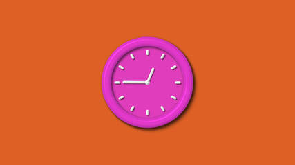 Amazing pink color 3d wall clock isolated on brown background,12 hours 3d wall clock