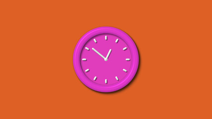 Amazing pink color 3d wall clock isolated on brown background,12 hours 3d wall clock