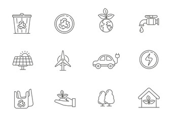 Set of ecology element vector illustration with line style isolated on white background. Ecology line icons collection 